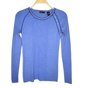 Moda International Y2K 90s Blue Ribbed Knit Long Sleeve Top Button Detail Size L